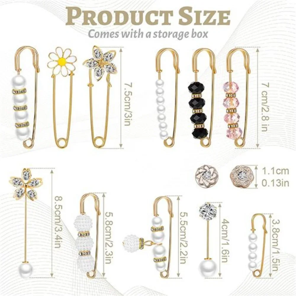 17 Pieces Pearl Brooch Pins Sweater Shawl Clips